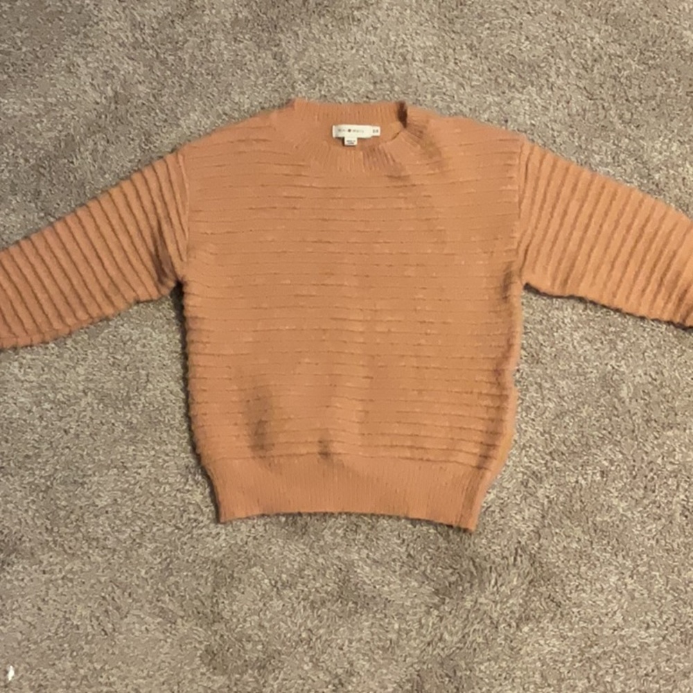 Tan Ribbed Crew Neck Sweatshirt